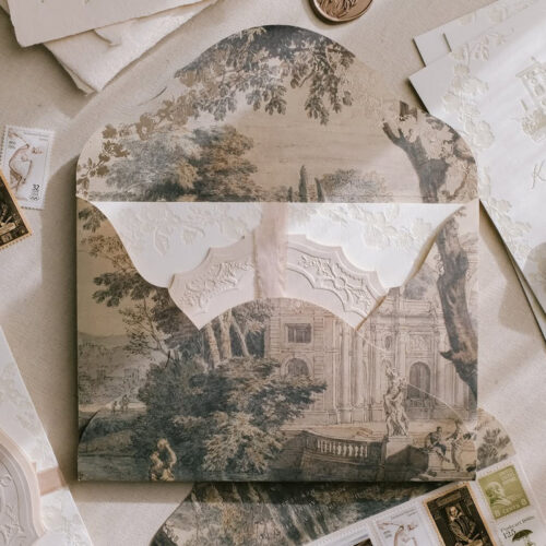 European-style retro invitation card three-dimensional relief texture wedding invitation card niche high-grade oil painting style invitation can be customized