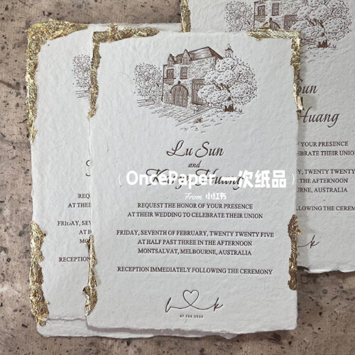 Ancient paper making handmade unedged paper Letterpress Letterpress tissue paper vintage gold foil custom wedding invitation card