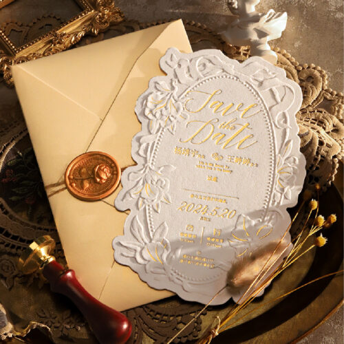 2026 high-end European-style wedding relief gilding wedding invitation embossed invitation card customized creative wedding invitation invitation card
