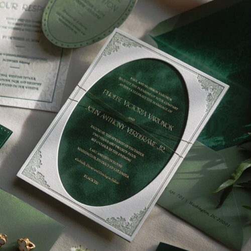 轻奢绿色婚礼请柬定制欧式复古风邀请函套装高端设计商务珠宝物料